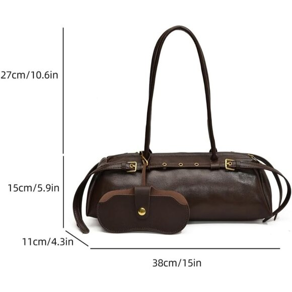 Wome'ns Coffee PU Leather Tote Bag Casual Bowling Bag Purse Retro Underarm - Picture 7 of 9